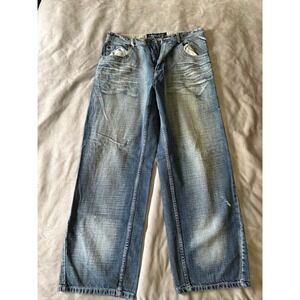 Koman Jeans Mens 36x32 Baggy Wide Leg Vintage Y2K Skater Denim Blue Crosshatch